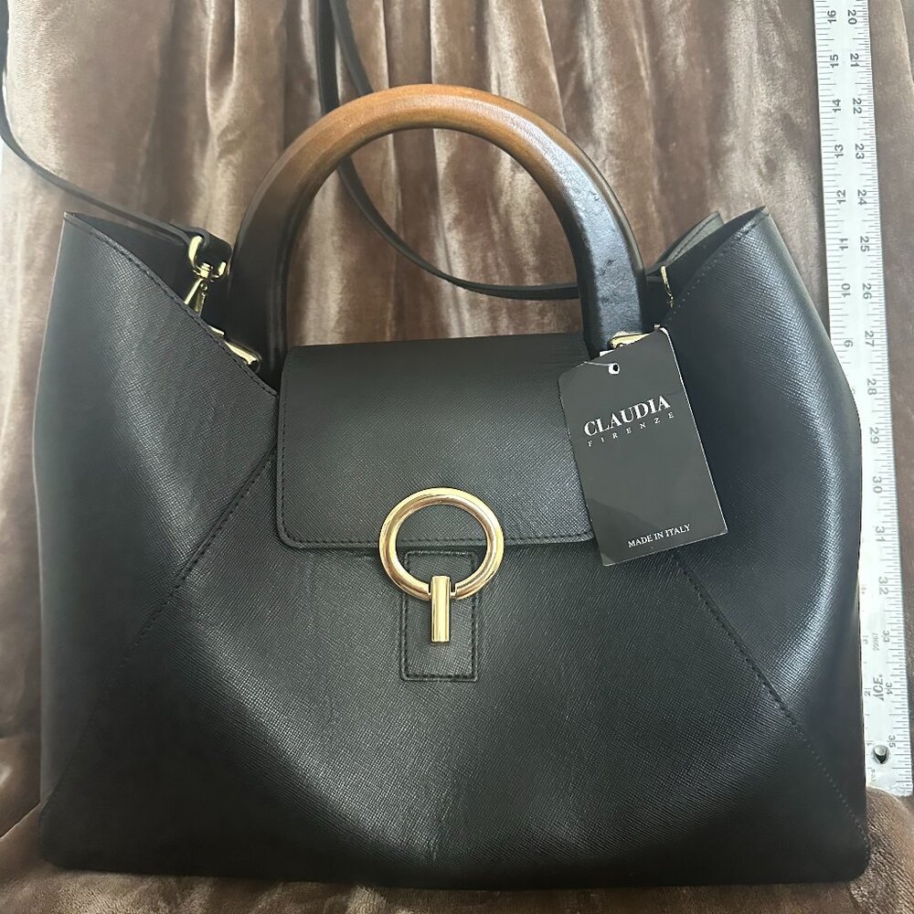 NWT CLAUDIA FIRENZE GENUINE LEATHER BLACK BAG MADE IN ITALY